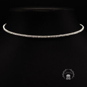Minimalist Thin Crystal Rhinestone Circlet Choker Necklace in Silver Tone